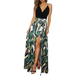 Old Navy Green Leaf Print Maxi Skirt